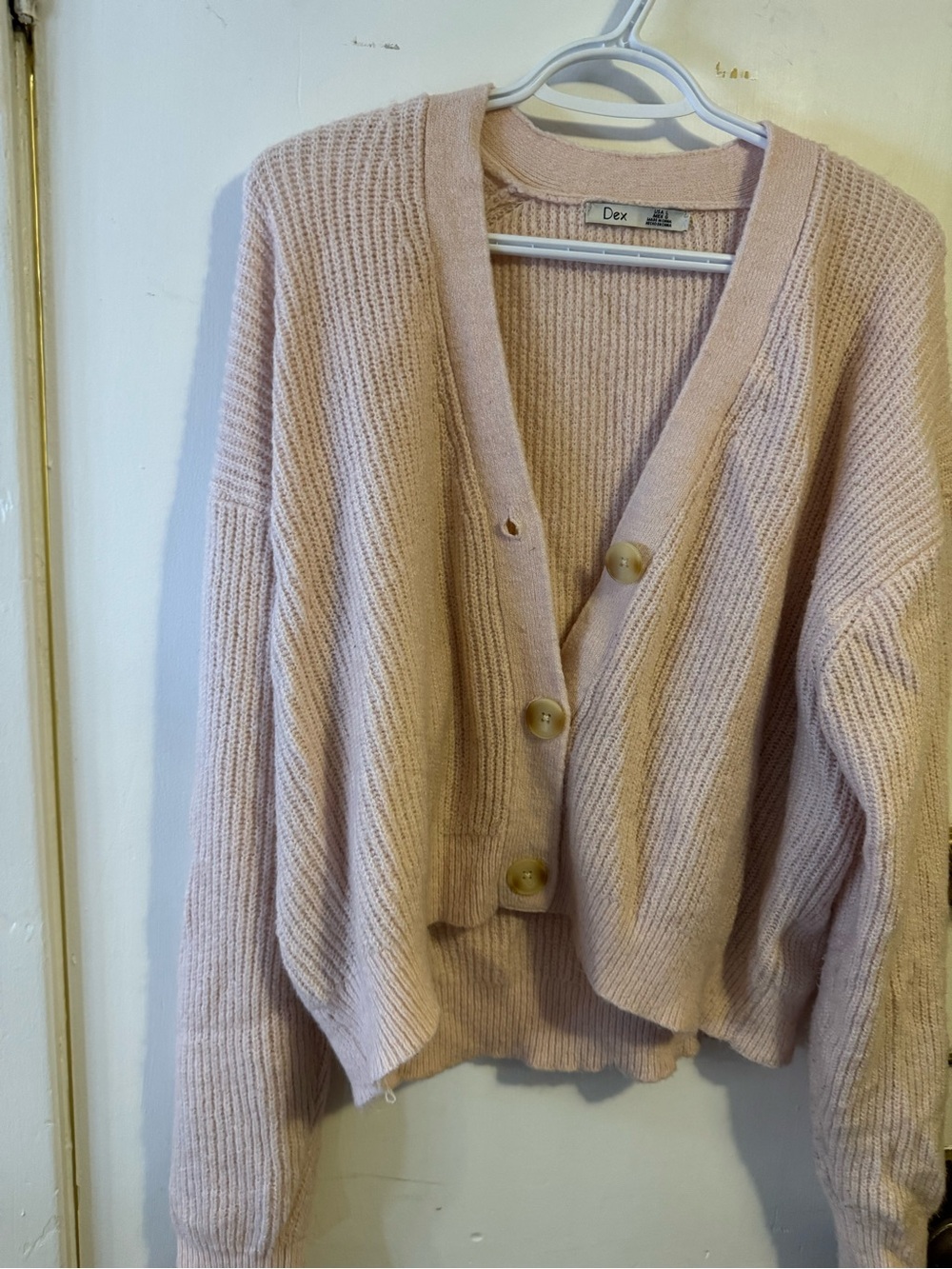 Dex Soft Blush Pink Ribbed Button-Up Cardigan